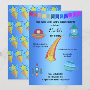 Invitación Tema espacial Estrella azul Cumpleaños