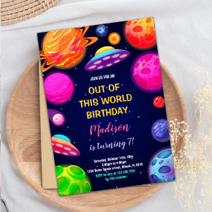 Invitación Tema Fiesta de Cohetes, planetas y estrellas