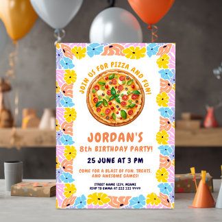 Invitación Tema Fiesta de la pizza divertida | Día de los Niñ