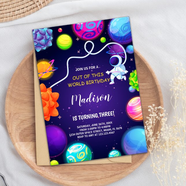 Invitación Tema Fiesta de niños de Rocket & Planets (Outer Space Galaxy Invitations)