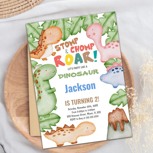 Invitación Tema Fiesta prehistórico para Chicas y niños (Pastil Color Dinosaur Birthday Invitations)