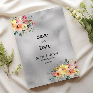 Invitación Tema floral de plata rosa naranja menta para Guard