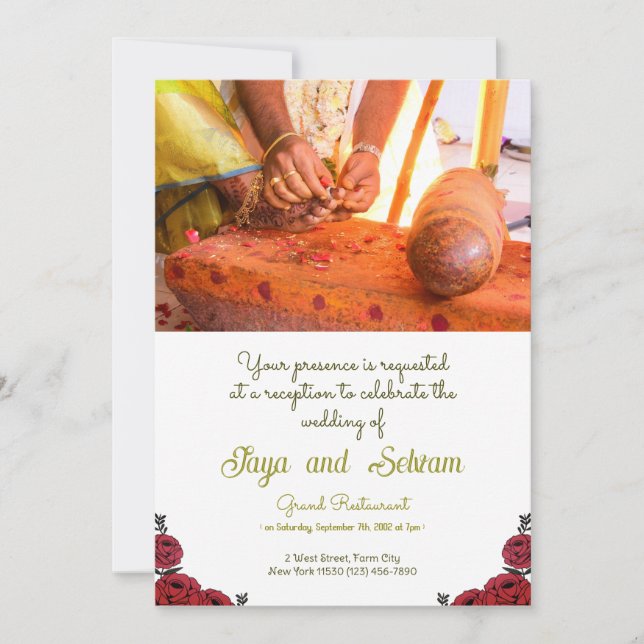 Invitación Tema floral Rosa Boda indio (Anverso)