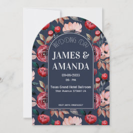 Invitación tema floral rosa y azul elegante