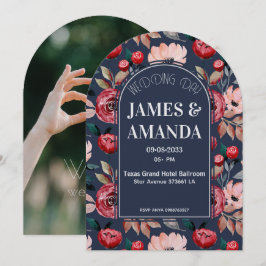 Invitación tema floral rosa y azul elegante