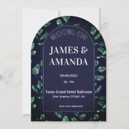 Invitación tema floral verde y azul elegante