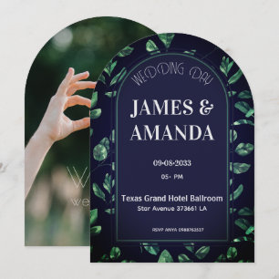 Invitación tema floral verde y azul elegante