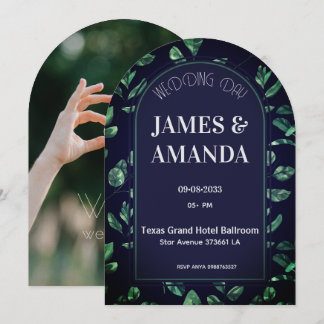Invitación tema floral verde y azul elegante