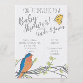 Invitación Tema forestal Baby Shower con Bluebird y Foliage