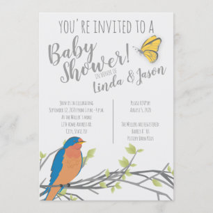 Invitación Tema forestal Baby Shower con Bluebird y Foliage