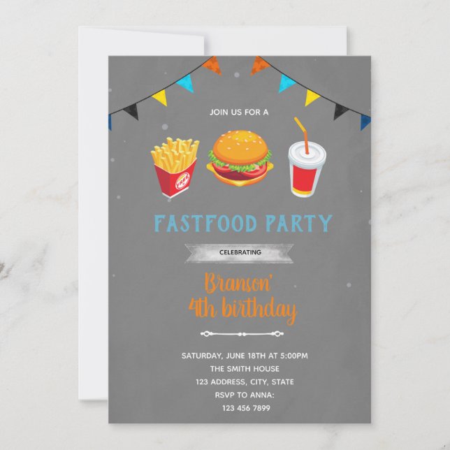 Invitación tema Hamburguesa (Anverso)