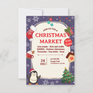 Invitación Tema Ilustrado Festivo de Mercado de Navidad Adora