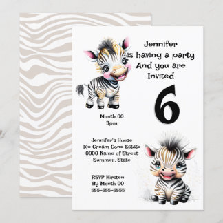 Invitación Tema infantil del safari de la jungla de cebra CUA