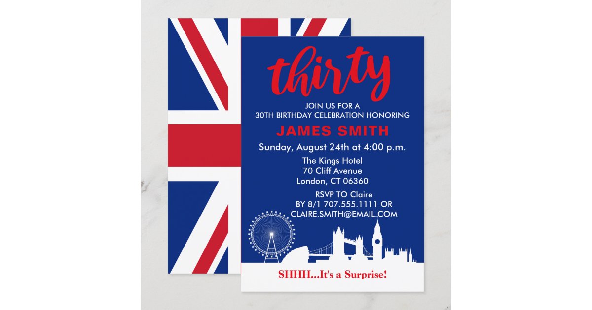 Invitación Tema inglés 30 Fiesta de cumpleaños | Zazzle.es