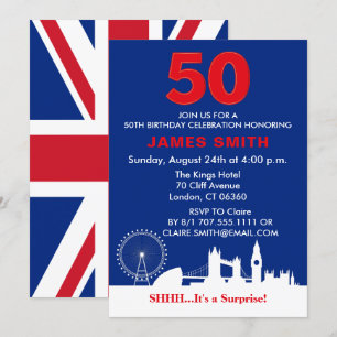 Invitación Tema inglés 50. Fiesta de cumpleaños