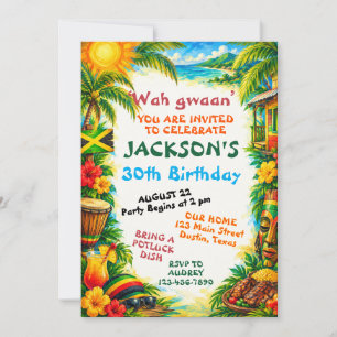 Invitación Tema Jamaicano Cumpleaños Tropical Reggae