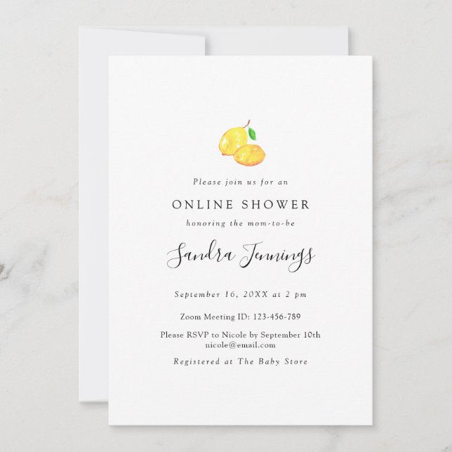 Invitación Tema Lemon Baby Shower Elegant Online (Anverso)