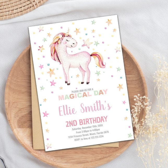 Invitación Tema mágico del Fiesta pastel para Chicas (Star Unicorn Birthday Invitations)
