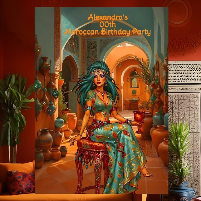 Invitación Tema marroquí naranja dorado azul turquesa de cump (Subido por el creador)