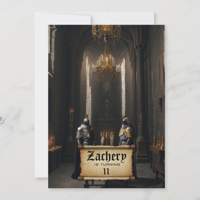 Invitación *~* Tema medieval AP88 Castillo 2 KNIGHTS Cumpleañ (Anverso)