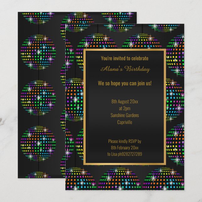 INVITACIÓN TEMA MODERNO DE DISCO NEGRO EN TODAS OCASIONES (Anverso / Reverso)