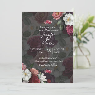Invitación Tema moderno en blanco y negro con flores de Borgo