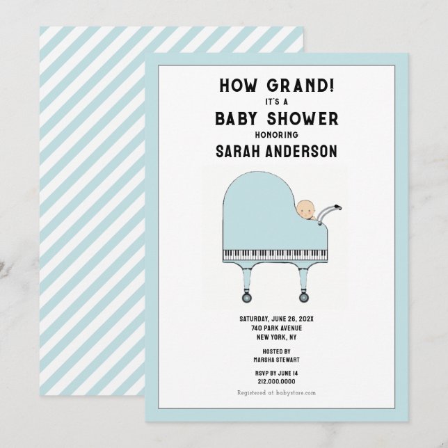 Invitación Tema musical de Baby Shower (Anverso / Reverso)