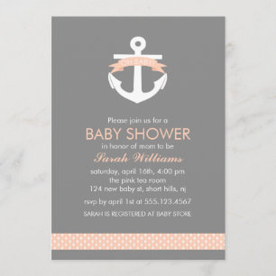 Invitación Tema náutico Baby Shower del ancla coralina linda