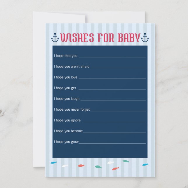 Invitación Tema náutico - Deseos para el juego de Baby Shower (Anverso)