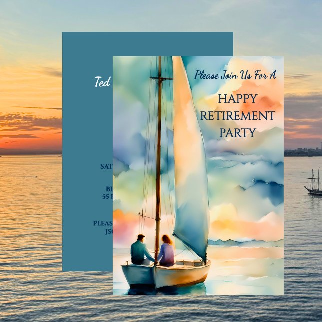 Invitación Tema Náutico Fiesta Feliz Jubilación (Happy Retirement Party Sailing Theme Invitation)