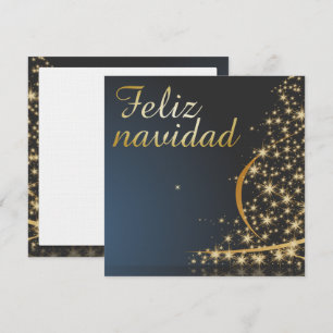 Invitación Tema navideño azul con dorado árbol de Navidad.