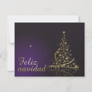 Invitación Tema navideño morado oscuro con dorado árbol de