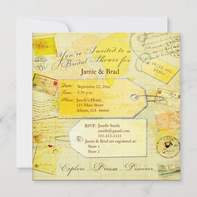 Invitación Tema nupcial de la ducha del viaje (Anverso)