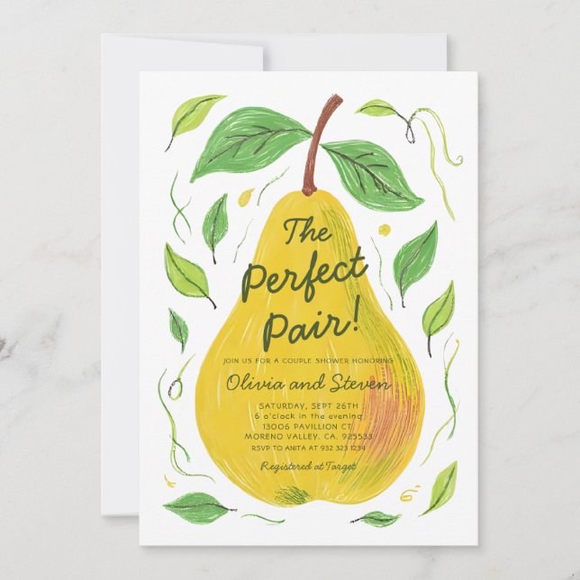 Invitación Tema Pear La Ducha Pareja Perfecta (Anverso)