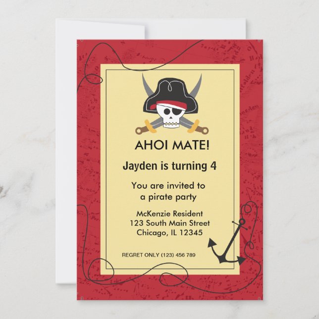 Invitación Tema pirata (Anverso)