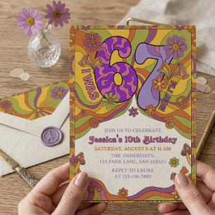 Invitación Tema psicodélico de los 70 para séptimo cumpleaños