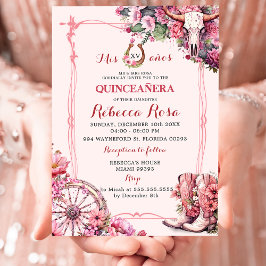Invitación Tema quinceanera del Boho Rústico Rosa
