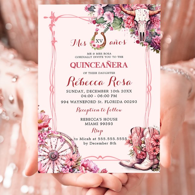 Invitación Tema quinceanera del Boho Rústico Rosa (Subido por el creador)