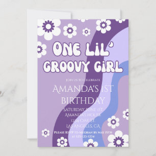 Invitación Tema retro del Chica morado de primer cumpleaños