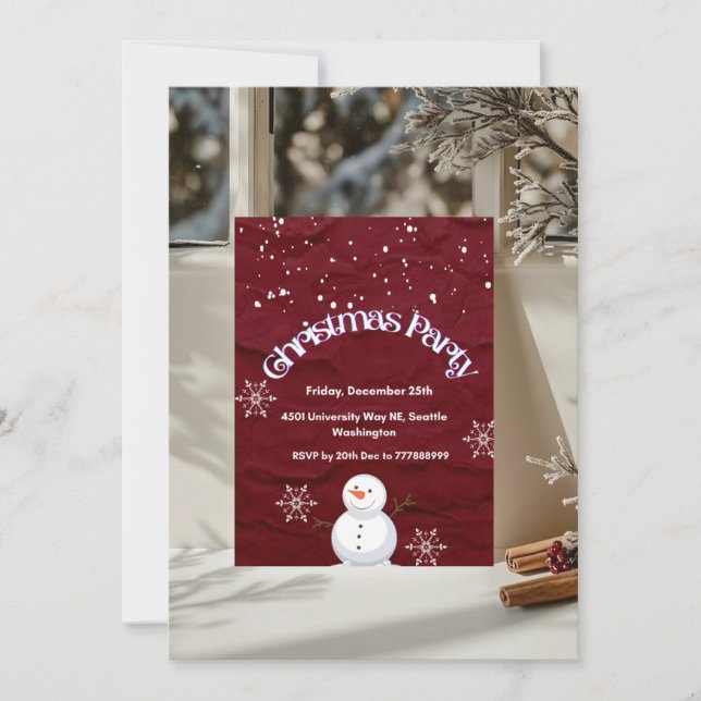 Invitación Tema rojo de Snowman y Snowflakes - Navidades Fies (Anverso)