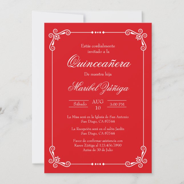 Invitación Tema rojo quinceañera (Anverso)