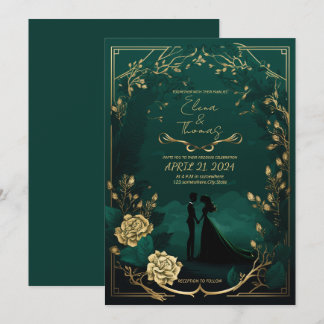 Invitación Tema romántico en detalles del verde esmeralda y e