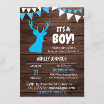 Tema Rústico Buck Blue BOY Baby Shower Invitacione