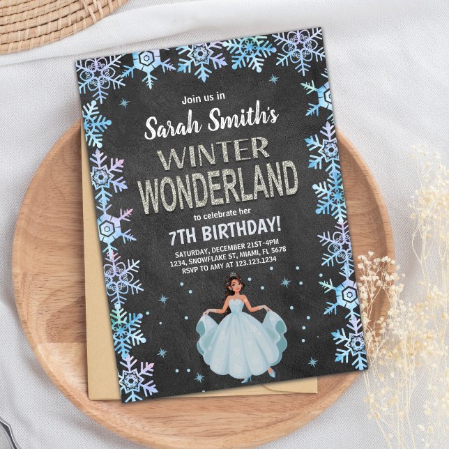 Invitación Tema rústico del Fiesta del copo de nieve (ChalkBoard Winter Wonderland Invitations)