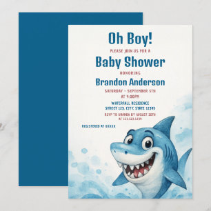 Invitación Tema sonriente del Baby Shower de Blue Shark Boy