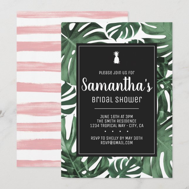 Invitación Tema Tropical Bridal Bachelorette Fiesta de cumple (Anverso / Reverso)