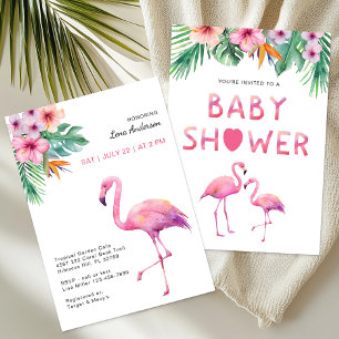 Invitación Tema tropical de Baby Shower Flamingo rosa
