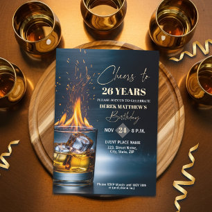 Invitación Tema Whisky Dorado Hombres Cumpleaños 26