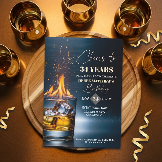 Invitación Tema Whisky Dorado Hombres Cumpleaños 34 (Subido por el creador)