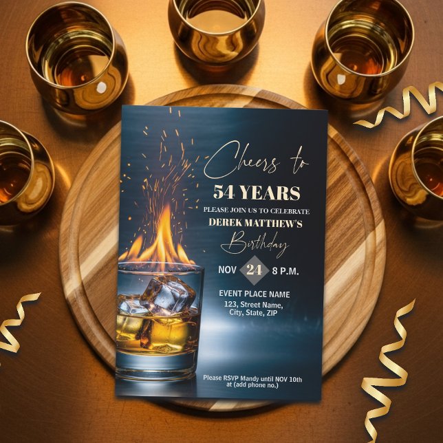 Invitación Tema Whisky Dorado Hombres Cumpleaños 54 (Subido por el creador)